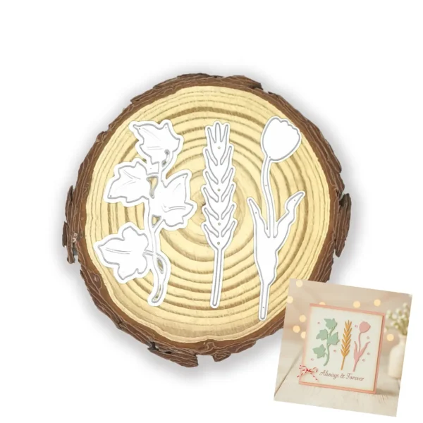 Troquel set de ramas, espiga y flor de 35x70 mm ideal para scrapbooking y tarjetas con temática botánica