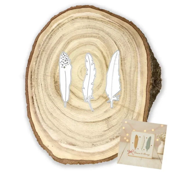 Troquel set de 3 plumas de 25 x 80 mm ideal para proyectos boho, tarjetas y layouts de scrapbooking