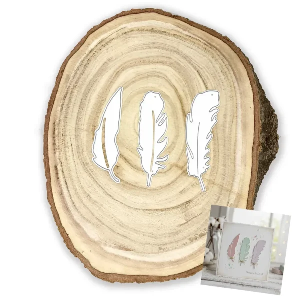 Troquel set de 3 plumas modelo 2 de 25 x 82 mm para decoración de tarjetas, álbumes y proyectos de scrapbooking