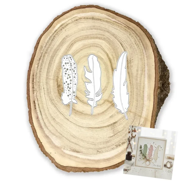 Troquel set de 3 plumas modelo 3 de 23 x 90 mm para proyectos bohemios y naturales de scrapbooking