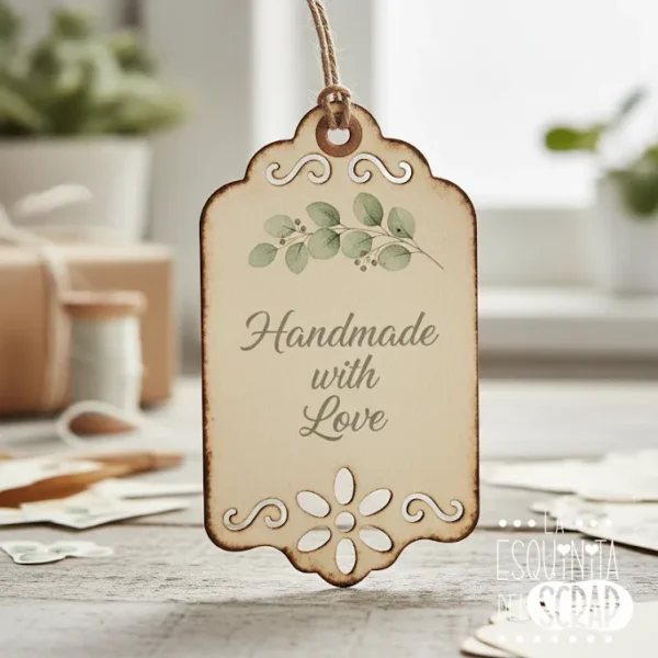 troquel suaje tag etiqueta con decoraciones con doble capa ejemplo