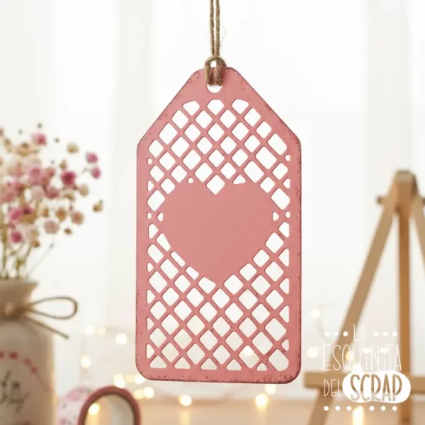 troquel suaje tag etiqueta enrejado con corazón y doble capa ejemplo