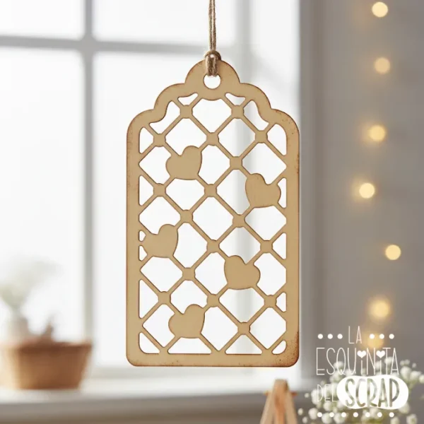 troquel suaje tag etiqueta enrejado con corazones y doble capa ejemplo