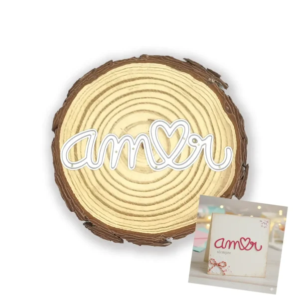 Troquel de la palabra amor con corazón para scrapbook, bodas y San Valentín, 95x28 mm