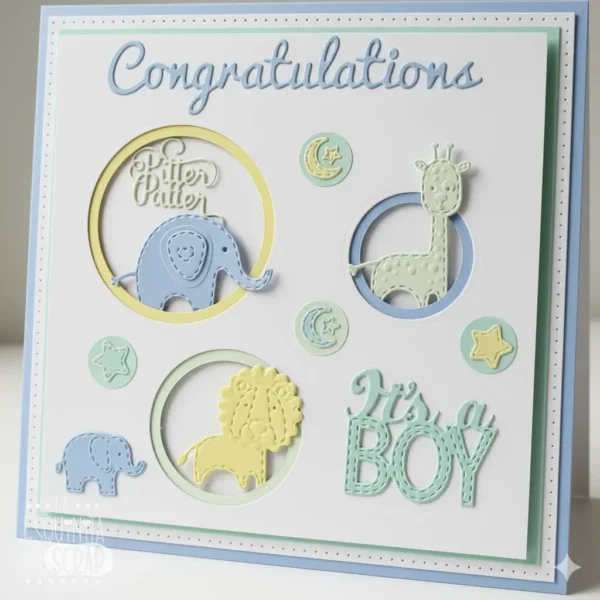 troquel suaje texto it's a boy bebé baby shower ejemplo