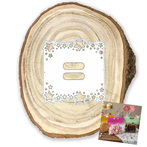 troquel suaje topper con asa para bolsa con decoración de estrellas web