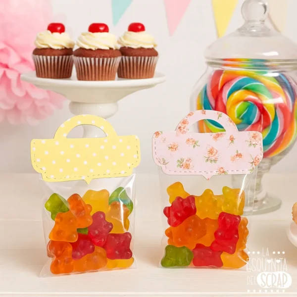 troquel suaje topper para bolsa de mesa de dulces con asa ejemplo