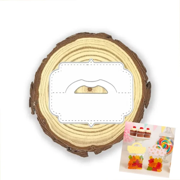 Troquel topper para bolsa de 75x60 mm con asa integrado, ideal para mesas de dulces y envoltorios creativos