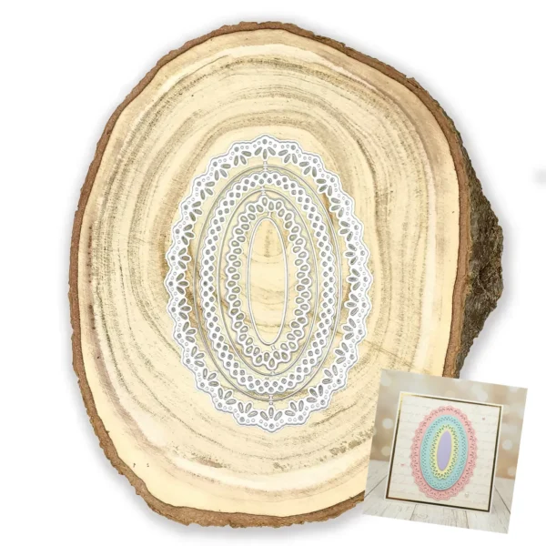 Troquel suaje set de marcos óvalo calado 90x125 mm para scrapbooking y tarjetería