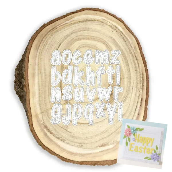 Troquel suaje alfabeto minúsculas con doble pespunte 20x19 mm para títulos y frases en scrapbooking