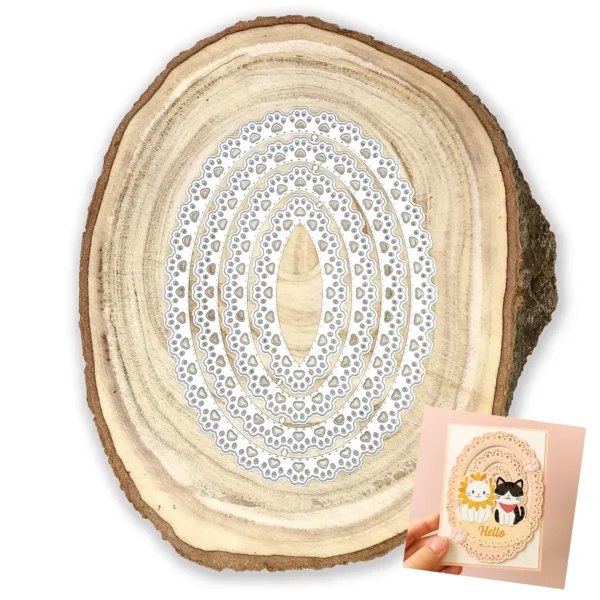 Troquel nido de óvalos con borde de huellitas, tamaño máximo 110x150 mm, ideal para scrapbooking y proyectos creativos