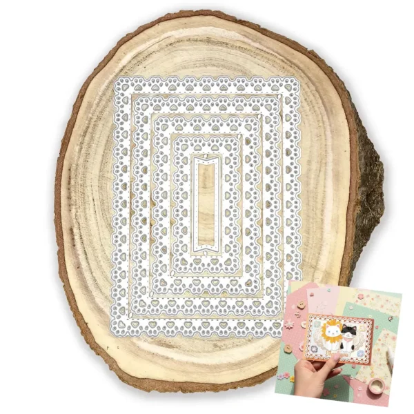 Troquel nido de rectángulos con borde de huellitas, tamaño máximo 110x115 mm, ideal para scrapbooking y manualidades creativas