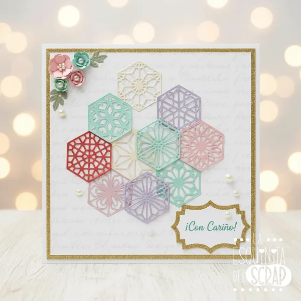 179 troquel suaje set de figuras hexágonales con decoraciones geométricas ejemplo