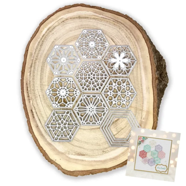 Troquel suaje set de hexágonos calados 45x53 mm para fondos tipo mosaico en scrapbooking