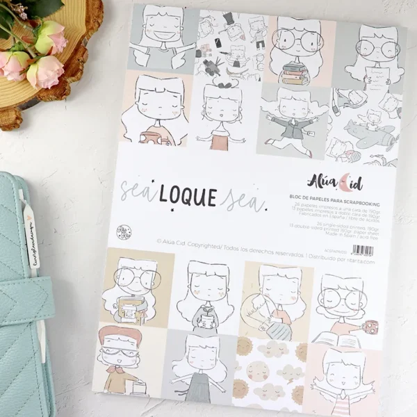 Bloc de papeles 9×12 Sea lo que sea Alúa Cid scrapbooking portada