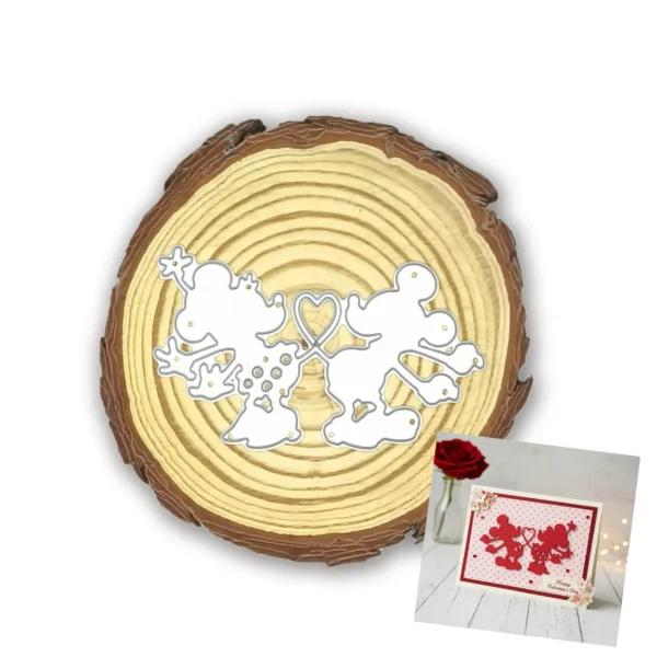 Troquel suaje pareja enamorada con colitas formando corazón 85x45 mm para tarjetas románticas y scrapbooking