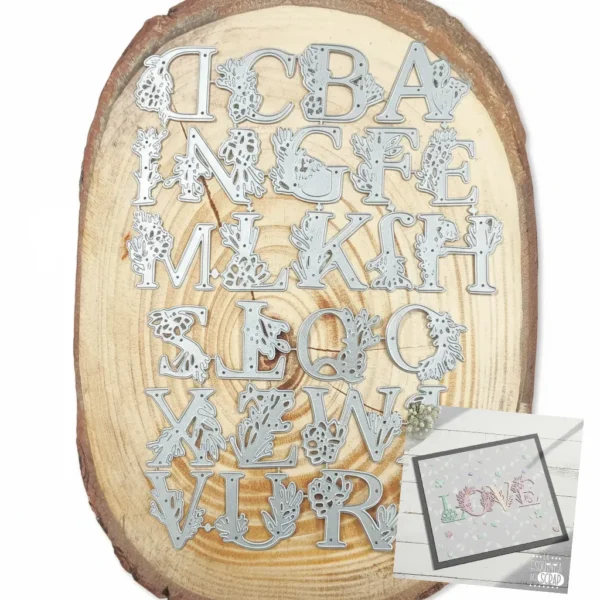 Troquel alfabeto de letras mayúsculas con decoración floral de 50x45 mm