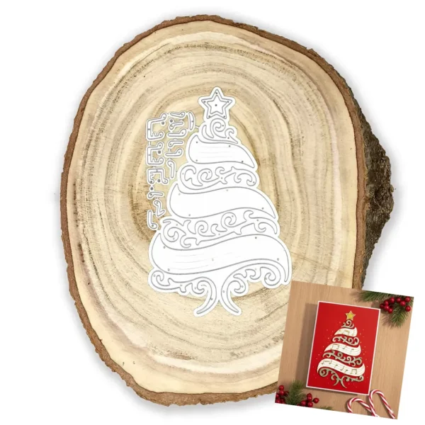 Troquel suaje árbol de Navidad musical 80x130 mm para tarjetas y decoraciones navideñas