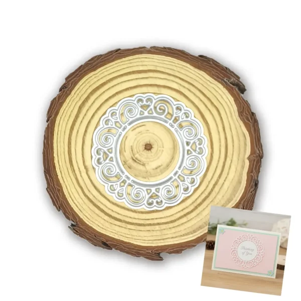 Troquel suaje blonda redonda con arabescos 58 mm para scrapbooking y tarjetería