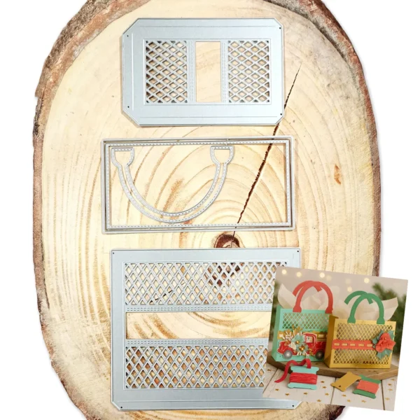 Troquel bolsa 3D con asa y rejilla decorativa XXL de 175x73x170 mm para scrapbooking