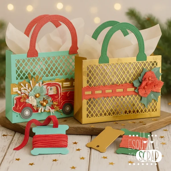 troquel suaje caja 3D bolsa con asa XXL ejemplo