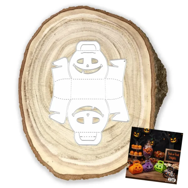 Troquel caja 3D calabaza de 43x25x55 mm para proyectos de Halloween y empaques creativos