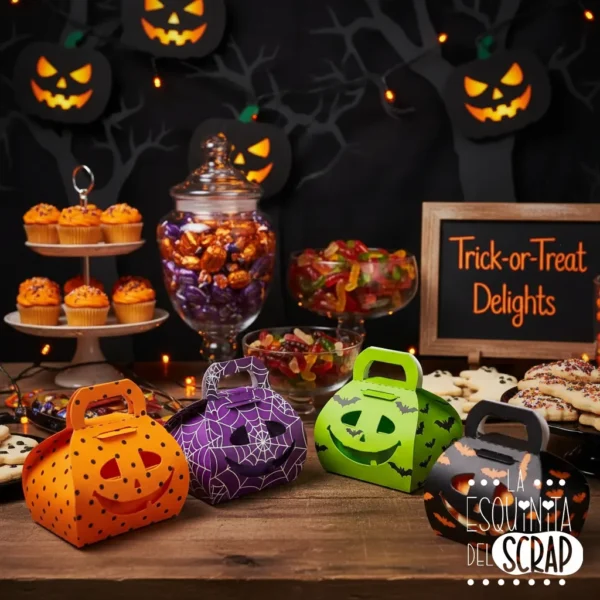 troquel suaje caja 3D calabaza Halloween ejemplo