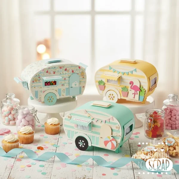 troquel suaje caja 3D caravana camping ejemplo 3