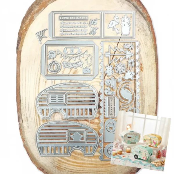 Troquel caja 3D caravana camping de 120x60x75 mm para scrapbook