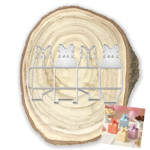 Troquel caja 3D cuadrada con asas de mariposa 35x35x60 mm para scrapbooking y envoltura de regalos