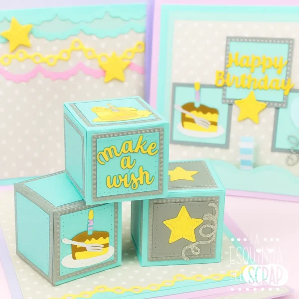 troquel suaje caja 3D cubo sorpresa pop up ejemplo