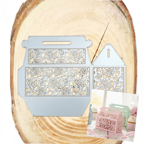 Troquel caja 3D tipo lonchera con diseño floral de 150x75x80 mm para packaging y recuerdos decorativos