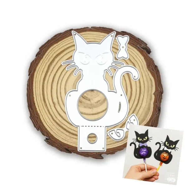 Troquel suaje porta paleta gato 3D 60x77 mm para Halloween y proyectos creativos de scrapbooking