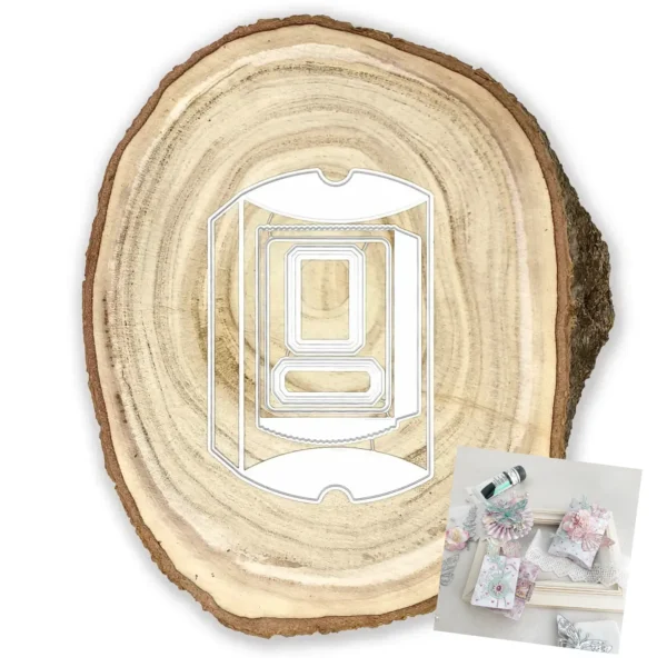 Troquel caja tipo almohada y sobre para scrapbook 98x18x68 mm y 49x68 mm