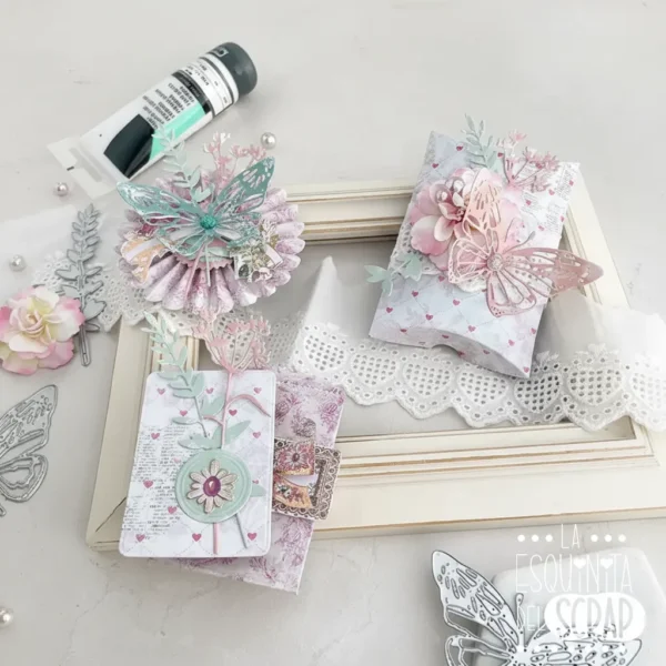 troquel suaje caja 3D tipo almohada y sobre para tarjetas ejemplo copia