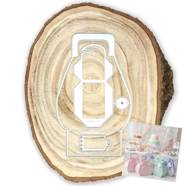 Troquel caja 3D tipo bolsa con asa, 95x30x117 mm montada, ideal para recuerdos y regalos