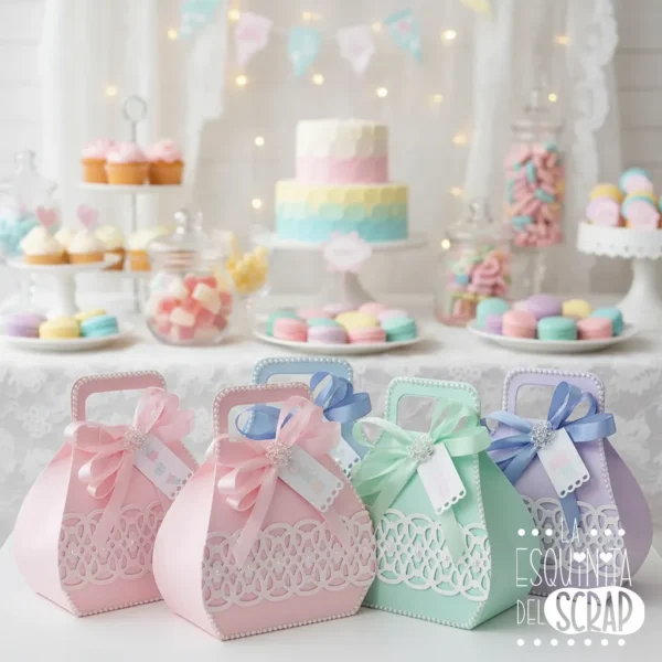 troquel suaje caja 3D tipo bolsa con asa ejemplo