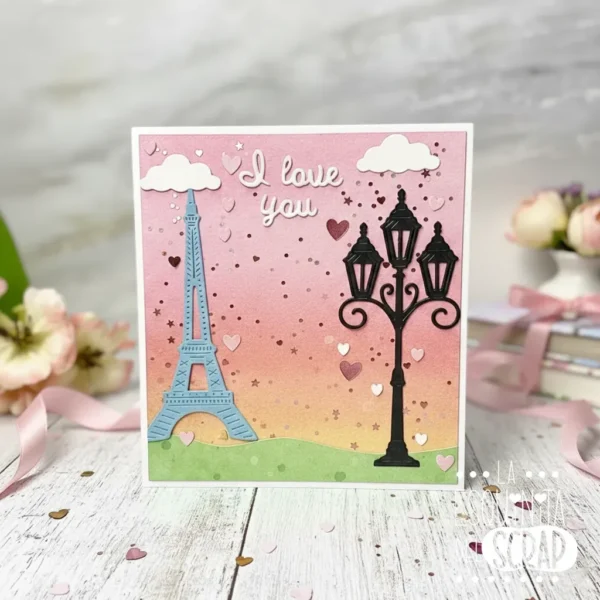 troquel suaje elementos París torre Eiffel farola y bicicleta ejemplo copia