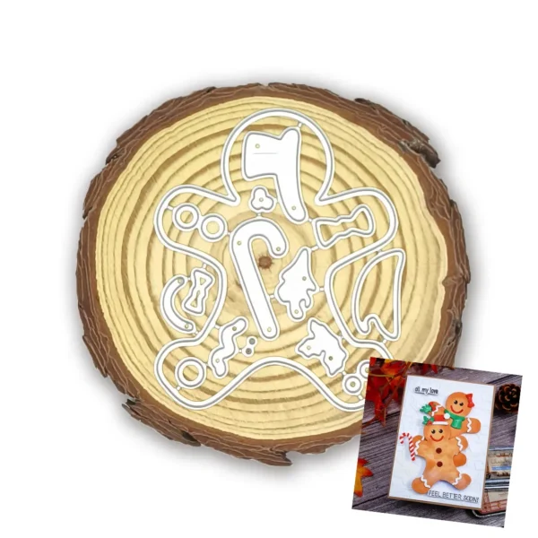Troquel suaje galleta de jengibre 70x85 mm con decoraciones para proyectos navideños de scrapbooking