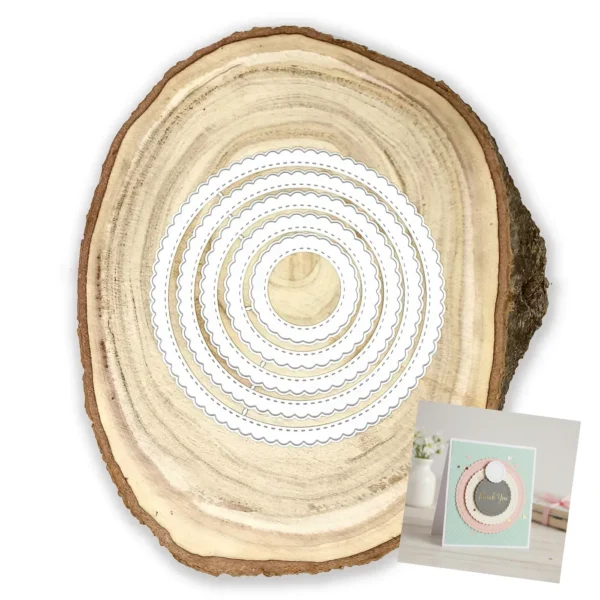 Troquel suaje nido de círculos festoneados con pespunte para scrapbook, tamaño 120 mm