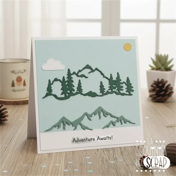 troquel suaje paisaje de montaña con pinos ejemplo