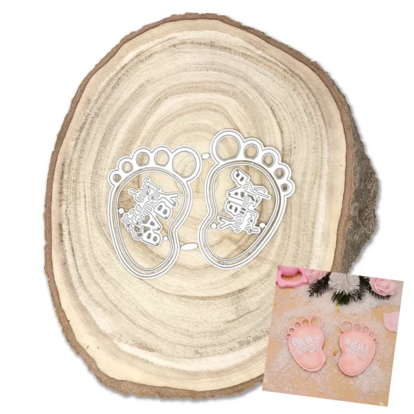 Troquel suaje pies de bebé 50x75 mm con textos It’s a Boy y It’s a Girl para scrapbooking y baby showers