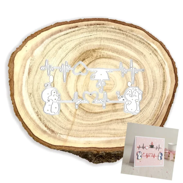 Troquel pingüinos románticos con línea de vida 130x40 mm para tarjetas de amor y scrapbooking