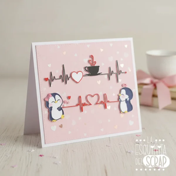 troquel suaje pingüinos románticos amor corazón línea de vida ejemplo