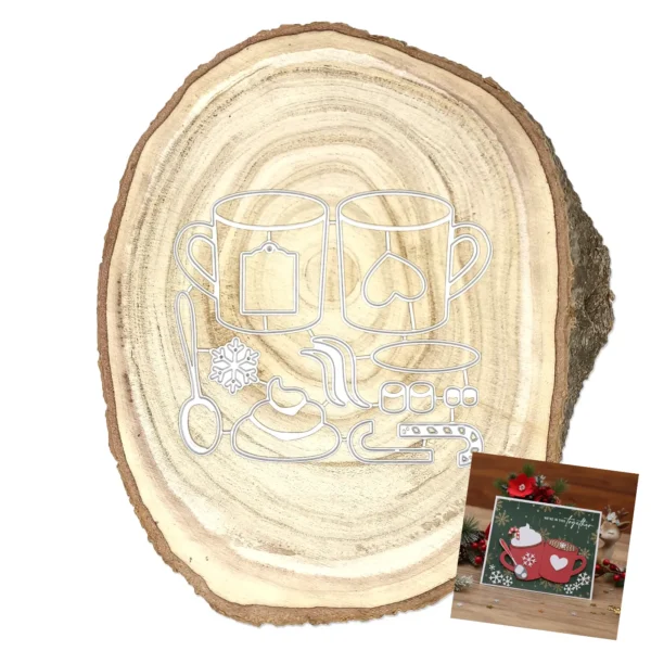 Troquel set de 2 tazas de té o café con accesorios para scrapbooking 58x52 mm