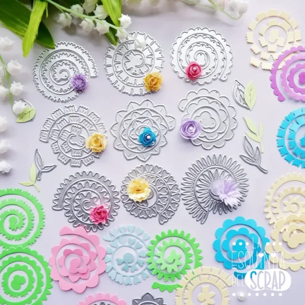 troquel suaje set de 3 espirales para flores 3D ejemplo