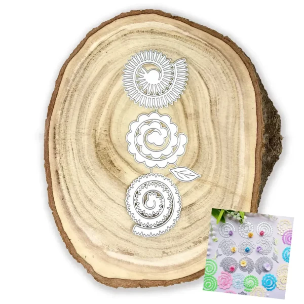 Troquel suaje set de 3 espirales 45x50 mm para flores 3D en scrapbooking