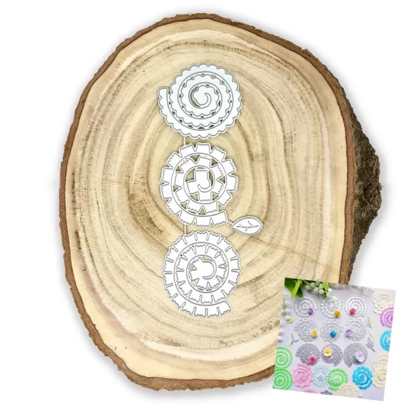 Troquel suaje set de 3 espirales 45x50 mm para flores 3D en scrapbooking