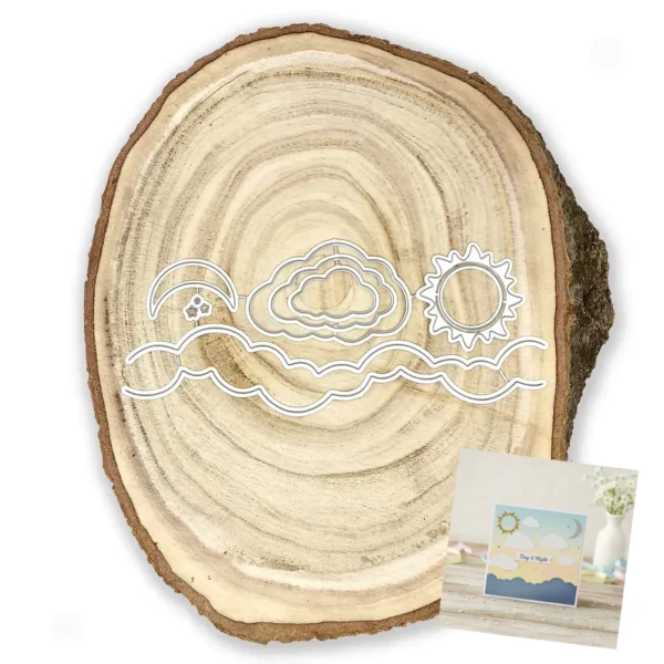 Troquel set de nubes, sol y luna ondulados para scrapbooking 150x15 mm