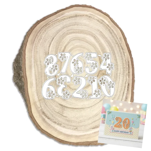 Troquel suaje set de números florales calados 22x35 mm (número 8) para títulos y decoraciones de scrapbooking